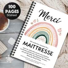 1pc "Merci" Themed Spiral Notebook With Romantic French Style, Cover Decorated With Vibrant Rainbow And Delicate Fruit Patterns, Conveying Warmth. 100 High-Quality Inner Pages, 50 Thick Paper Sheets. Suitable For Work Records, Study Notes, Daily Planning, Also An Thoughtful Gift For Graduation, Birthday. - V - View 3
