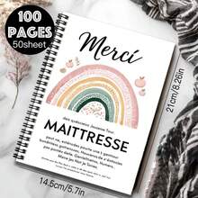 1pc "Merci" Themed Spiral Notebook With Romantic French Style, Cover Decorated With Vibrant Rainbow And Delicate Fruit Patterns, Conveying Warmth. 100 High-Quality Inner Pages, 50 Thick Paper Sheets. Suitable For Work Records, Study Notes, Daily Planning, Also An Thoughtful Gift For Graduation, Birthday. - V - View 2