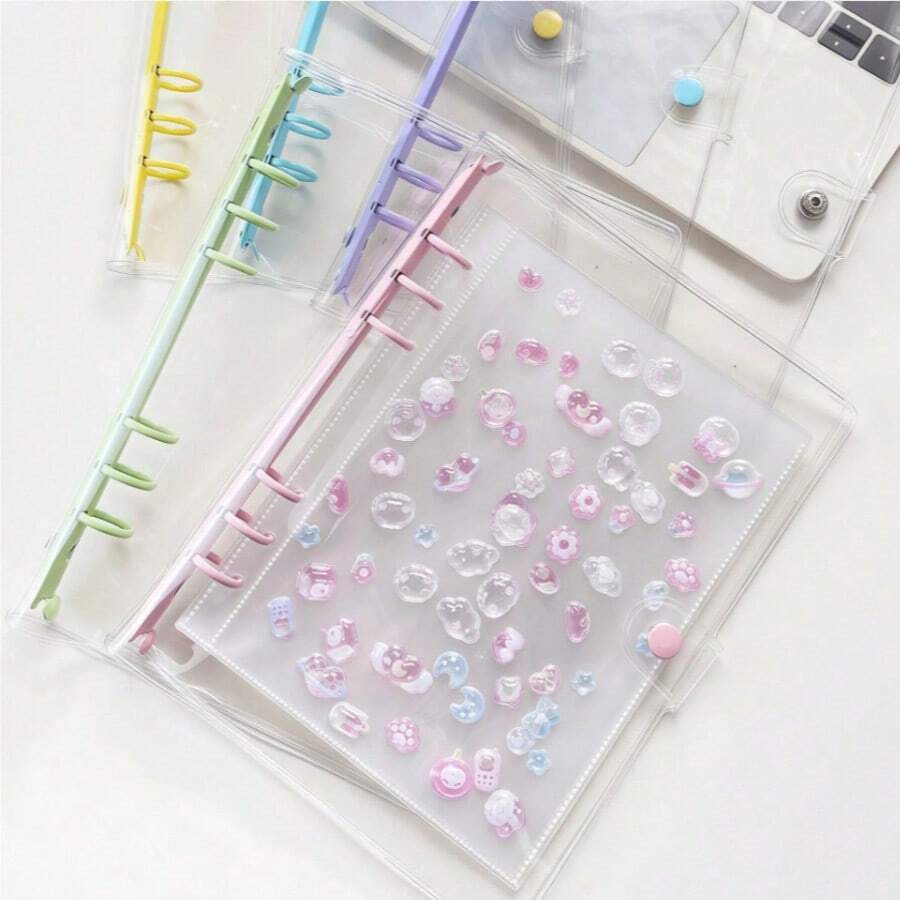 A5 Transparent Loose-Leaf Notebook, Soft Color Leaf Circular Binding, Replaceable Inner Pages, Sticker & Photo Storage Album, Diary, Budget Planner, Office & Study Supplies, Trading Card Holder, A5 Sticker Book, A7 Sticker Book, Refill, Sticker Binder, Fan Merchandise - A5 - View 1