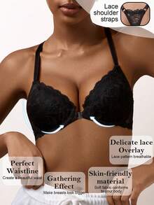 Women's Fashion Lace Back Underwire Bra - Front Closure, Lift, Comfortable Back Shaping, Suitable For Daily Wear And Fashionable Outfits - Black - View 2