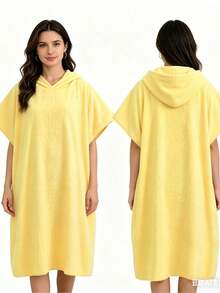 1 pièce Peignoir absorbant et séchage rapide & Vêtement d'intérieur, Serviette de plage unisexe, Cape de serviette à capuche pour se changer rapidement, Convient pour la plage, le surf, la natation - Multicolore - Voir 4