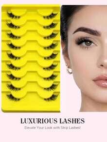 9 Pairs Wispy Cat Eye Half Lashes, Soft, Fluttery, Natural-Looking Faux Mink Lash Strips, Suitable For Daily Makeup (6-13mm) - View 1