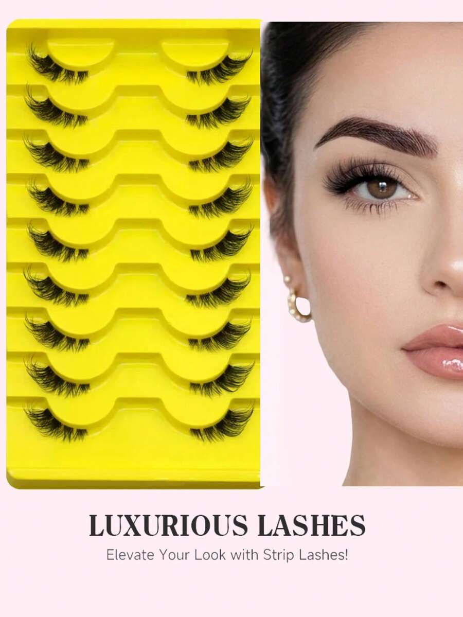 9 Pairs Wispy Cat Eye Half Lashes, Soft, Fluttery, Natural-Looking Faux Mink Lash Strips, Suitable For Daily Makeup (6-13mm) - View 1