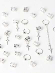 30pcs Star Tassel Dreadlock Beads, Metal Pendant Decorations For Y2K, Party, Punk, Hot Girl Style Hair Accessories, Summer Beach Jewelry, School Stuff, College, Cute, Head Accessories, Claw Clips, Hairpin - 多色 - 查看 10