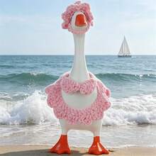 Desktop Goose Summer Outfit Creative Mini Goose Statue Crochet Bikini With Hat For Home Office Decor - Pink - View 1