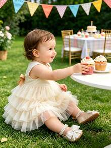 新生儿/婴幼儿女童玛丽珍平底鞋 - 新生儿/婴幼儿软橡胶底公主婚礼幼儿鞋 - 杏色 - 查看 5