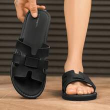 Sandalias de verano tipo slip-on para hombres, sandalias casuales de colores en bloque, resistentes y antideslizantes para uso interior/exterior, nuevos modelos - Negro - Ver 5