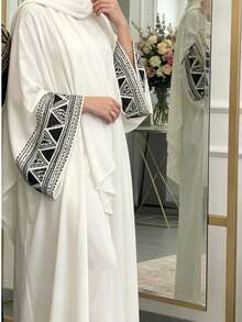 1 chiếc áo Abaya Jilbab tay dài thêu họa tiết thiết kế mới, khăn trùm đầu Hijab Khimar dành cho phụ nữ Hồi giáo, trang phục cầu nguyện kín đáo. - Nhiều màu - Xem 8