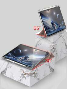 Bao da máy tính bảng gấp ba chống rơi, tương thích với iPad, có khe cắm bút bằng acrylic trong suốt cao cấp, màu hồng. - Hồng - Xem 10