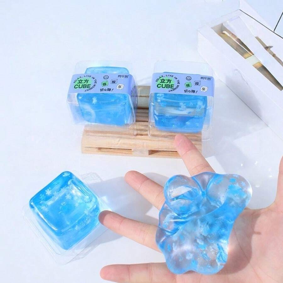 Schylling 1个软绵绵水立方挤压玩具,透明大豆腐造型,慢回弹减压玩具,适合教室、办公室、礼品及放松活动 - 多色 - 查看 1