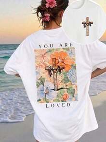 Camiseta Ligera de Verano con Estampado de Letras y Cruz Dibujadas a Mano, Camiseta Religiosa Cristiana con la Frase "Dios Siempre Es Bueno", Ropa de Fe Casual de Manga Corta y Cuello Redondo, Blanca - Blanco 4 - Ver 6