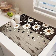 1 pieza Alfombrilla de secado de platos con estampado para encimera de cocina, súper absorbente, oculta manchas, con respaldo de goma, alfombrilla multiusos para cafetera, escurridor de platos, encimera de cocina, cafetera, apta para cafetera, máquina de espresso, almohadilla decorativa - HL  638 - Ver 9