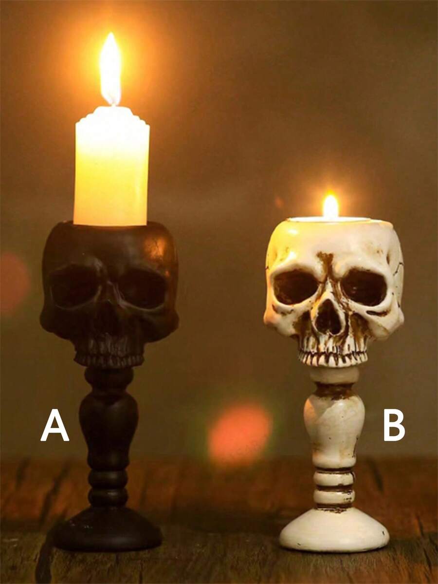 1pc Vintage 3D Skull Candle Holder Resin Candle Cup Base Home Decor Prop, Standing Skull Halloween Decor Candle Holder Incense Burner, Interesting Retro Gift, Rustic Outdoor Decor, Room Decor, Party Decoration, Day Of The Dead Decor, Suitable For Home Decor, Photography Props, Etc. - Multicolor - View 1