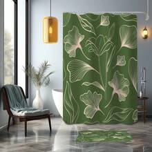1 pièce Rideau de douche de style art moderne tissé, en tissu imperméable, séparateur de salle de bain intérieur, résistant aux moisissures, écran de douche de séparation humide et sec, décoration de salle de bain à la maison, décoration au sol, accessoire de salle de bain intérieur, rideau de douche à motif de feuille de ginkgo, style de jardin tropical printemps et été, tapis de rideau de douche, cadeau de pendaison de crémaillère, rideau de douche imperméable à la mode convenant pour les vacances - Multicolore - Voir 6
