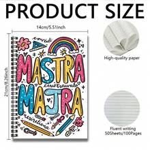1本卡通风格彩色螺旋图案笔记本，醒目展示“MASTRA MAJTRA”字样，搭配可爱装饰元素。100页大容量，满足工作学习记录需求，适合学生使用，也是毕业/生日礼物的理想之选，可用作日记本、日程本、备忘录等，是馈赠佳品。 - S - 查看 6