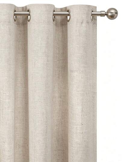 1pc Beige Thickened Linen Sheer Curtain, Luxurious Linen Style Semi-Blackout Curtain With Metal Rings, Suitable For Living Room And Bedroom, Sound Insulation And UV Protection, Home Decor Blackout Curtain