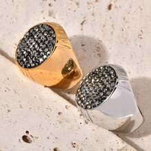 Italian Court-Style Oval Diamond-Studded Ring, Vintage Luxury Titanium Steel PVD Plated With 18k Gold, Unisex Design - Vàng - Xem 3