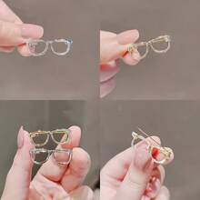1 pieza Mini broche elegante y minimalista con gafas brillantes, diseño encantador, accesorio de moda versátil - 1 blanco - Ver 2