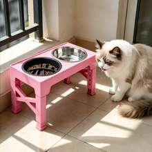 Adjustable Height Pet Elevated Dog Bowl With 5 Adjustable Height Settings. Comes With 2 Stainless Steel Dog Water Bowls And 1 Slow-Feed Dog Bowl. Adjustable Elevated Dog Bowl Stand. Suitable For Small, Medium And Large Dogs. - Pink - View 3