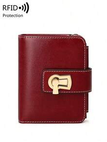 MIYIN Fashionable Retro Women's Short Wallet, Multifunctional Snap Coin Purse & Bill Clip, Zipper Credit Card Holder, Tri-Fold RFID Blocking PU Leather Card Slots With ID Window, Suitable For Women, Girls, Postgraduates, College Students, Young Ladies And Office Ladies For Daily Use (Wine Red) - 勃根地 - 查看 2