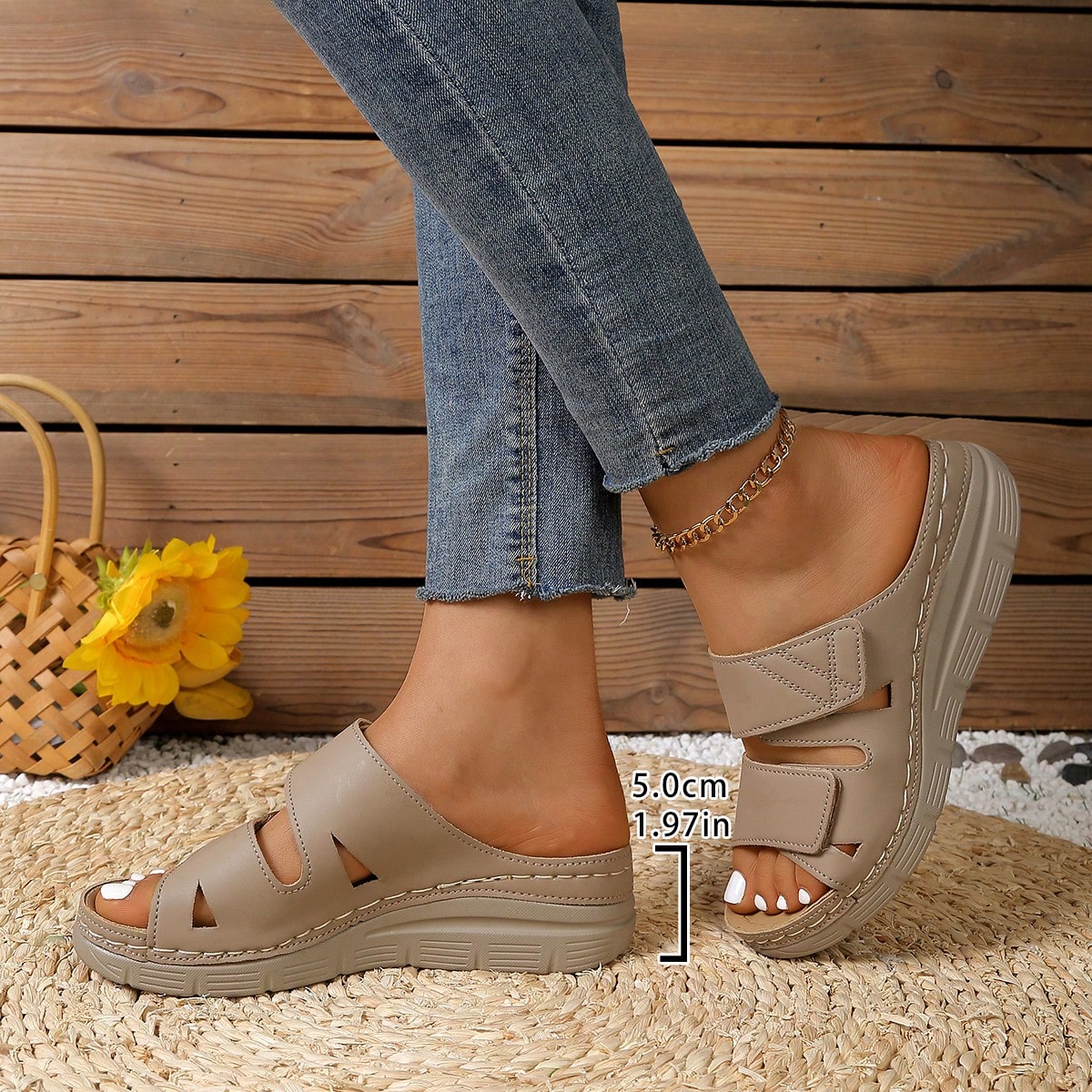 Sandalias casuales para mujer con suela gruesa y ligera, ajustables con , con plantilla de masaje y elevadas, para uso en exteriores en verano