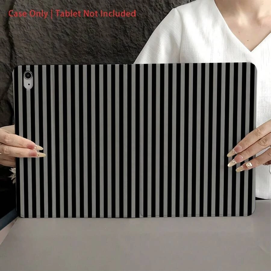 1 Peça Capa para Tablet com Estampa Listrada Preta e Branca e Suporte para Caneta, Compatível com iPad 10ª Geração / 11 (A16 2025), Compatível com Oppo Pad, Compatível com Huawei Matepad, Compatível com Vivo Pad, Compatível com Honor Pad, Compatível com Xiaoxin Pad - Multicolorido - Visão 1