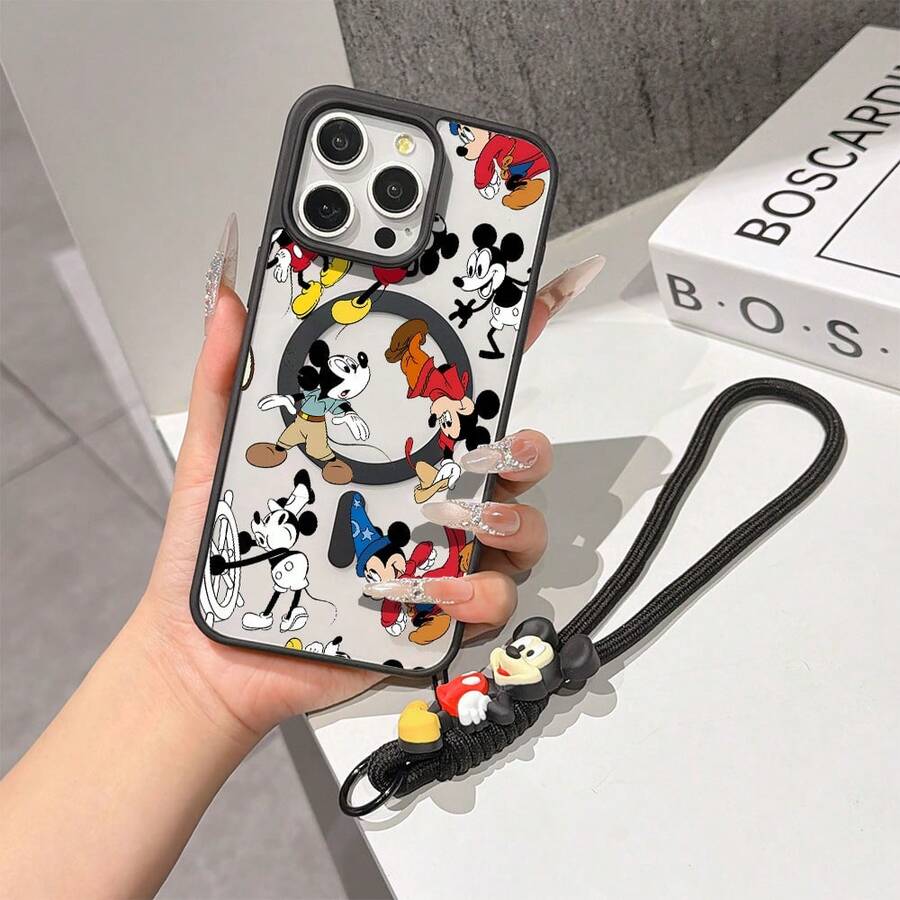 This Disney Mickey Mouse Lanyard Phone Case Is Fully Covered In TPU Material, Features Strong Magnetic Closure, Is Shockproof And Lightweight, And Is Compatible With IPhone17/16/11/13/15/15 Plus/15 Pro/15 Pro Max/12/14 Pro Max/11 Pro Max/12 Pro/12 Pro Max/13. This Phone Case Is A Popular Birthday Gift Or Business Gift Choice; It Is Durable, Stain- And Fingerprint Resistant, And Suitable For Both Men And Women. The Set Also Includes A Mickey Mouse Phone Case And A Mickey Mouse Plush Bracelet, Making It A Perfect Gift For Friends And Family. This Stylish Phone Case Is Fun, Lightweight, And Durable. IPhone17 Pro Max Phone Case, Minnie Mouse Phone Case. - 黑色 - 查看 1