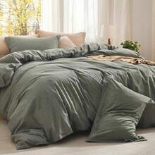 Bedsure Summer Vacation Bedding Set (Holiday Essentials), Comforter Set- Cotton Fabric With Microfiber Inner Fill, PureWoven Soft Bed Set For All Seasons, 3 Pieces, 1 Comforter And 2 Pillow Cases, Cooling Twin XL Comforter Set, Soft Bedding Set Gift For Graduation/Vacation/Birthday Decoration/Back To School, For Room Decor, Home Decor, Bedroom Decor, Dorm Decor, Father's Day Gift - 灰橄欖綠 - 查看 2