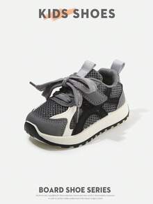 1 Pair Infant Toddler Mesh Round Toe Hook And Loop Flat Casual Sports Shoes Suitable For Daily Outings And Play[Purchase Based On Actual Cm Inner Length] - Grey - View 2