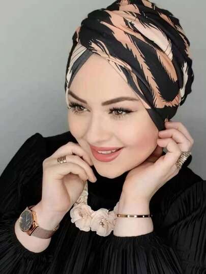 1pc Leopard Print Hooded Scarf Lining Cap, Daily Wear Accessory