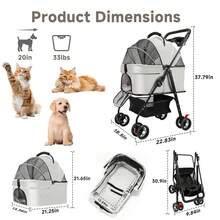 3-In-1 Pet Stroller Suitable For Small And Medium-Sized Dogs, Luxury Large Cat Stroller Detachable Carrier, Suitable For Puppies, Kittens, And Puppies - Xám - Xem 3