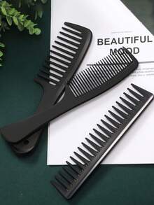Bộ 3 lược răng to bản, lược chải tóc chuyên nghiệp bằng sợi carbon dành cho nam và nữ, dùng được cả khi tóc ướt và khô, tóc xoăn dài, chống tĩnh điện, chịu nhiệt, giảm rụng và gãy tóc (3/1 cái) - màu đen - Xem 2
