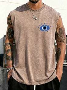 Men's Vintage Washed Graphic Sleeveless Tank Tops, Old School Cassette, Evil Eye, USA Eagle & California Print Muscle Shirts, Casual Streetwear Summer Tees,Summer Clothes Men,Vintage Graphic Tee,Muscle Shirts For Men,Patriotic USA Tank. - Cà phê nâu - Xem 4