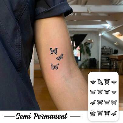 1 Herbal Tattoo Sticker, Sweet Cool Mini Polka Dot Butterfly Collection, Temporary Tattoo Sticker, Washable, PVC, Disposable, Waterproof And Sweatproof For Arms, Waist, Abdomen, Back, Legs, Non-Reflective, Realistic Tattoo, Suitable For People, Daily Use, Lasts 7-14 Days