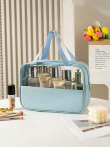 3/1件裝透明PVC化妝工具收納袋，防水便攜拉鍊化妝包，極簡風女性浴室盥洗包，適合媽媽禮物、海灘包、海灘必需品、海灘毛巾收納、海灘配件、度假用品、假期必備、夏季旅行包 - 彩色 - 查看 16