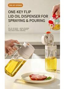 2-In-1 Glass Oil Bottle With Sprayer, One-Click Open, 65° 3D Wide-Angle Fine Mist Nozzle, Dual-Bar Pressure Atomization, Leak-Proof And Stain-Free, Suitable For Cooking, Frying, Salad, And Air Fryer - Yellow - View 1