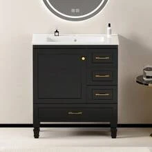 75cm Bathroom Cabinet In White. Ample Storage Space: 1 Soft-Close Door And 3 Drawers. - Hitam - View 2