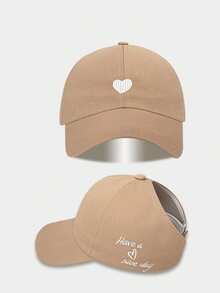 1顶女士爱心刺绣马尾辫开口棒球帽，夏季多功能遮阳帽 - 彩色 - 查看 9