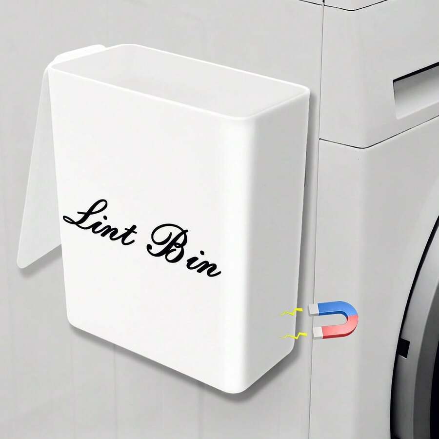 Artilife Magnetic Plastic Lint Bin With Lid For Laundry Room, 6 X 5 Inch Compact Wall Mount Lint Holder For Dryer, Small White ABS Trash Can For Dryer Lint And Sheets - MàuB - Xem 1