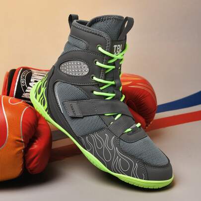 Zapatos de lucha para hombres, zapatos de boxeo de combate de caña alta, zapatos de entrenamiento, botas, zapatos de boxeo Muay Thai, zapatos de kickboxing fitness, zapatos deportivos profesionales de alta calidad para hombres, cómodos, antideslizantes, duraderos, transpirables, con diseño texturizado y protección de tobillo
