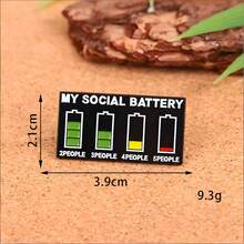 Ghim cài áo hình hoạt hình "Social Battery", ghim cài áo thanh lịch, phụ kiện ghim cài kim loại cá nhân hóa độc đáo. - Nhiều màu - Xem 6
