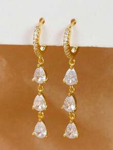 1 Pair Minimalist 925 Sterling Silver Teardrop Pave Diamond Earrings, Fashionable Elegant Jewelry Gift For Women - Style 1 - View 4
