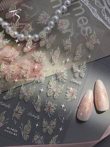 1 张 5D 全息蝴蝶美甲贴纸，春夏渐变设计，美甲师必备，自粘式美甲装饰，适用于美甲沙龙和日常佩戴 - 淺粉色 - 查看 10