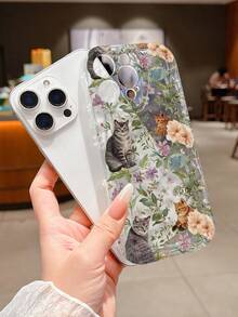 可爱花卉、树叶、猫咪图案波浪纹奶油色TPU手机壳，适合作为节日礼物，兼容苹果XS/XS Max/XR/11/12/13/14/15/15 Pro/16 Pro/16 Pro Max/16 Plus/17系列 - 彩色 - 查看 2