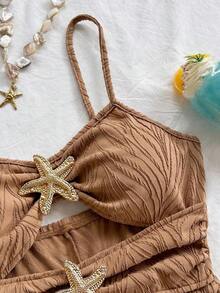 Mono de mujer con decoración de estrella de mar hueca, adecuado para fiesta y uso en casa - Celeste - Ver 10