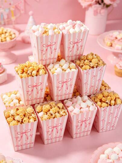 10pcs Pink Bow Paper Popcorn Boxes,Bow Theme Birthday Party Disposable Popcorn Container,French Fries Box, Bakery Bread Box,Pink Birthday Decoration,Princess Party Food Box,Baby Shower Decoration,Gender Reveal Party Supplies,Wedding Decor,Bachelorette Party Decor,Happy Birthday Food Tray,Baby Shower Gift Wrapping Gift Box