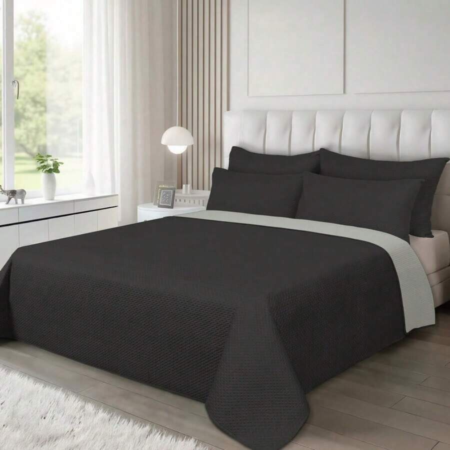 Two-Tone Air Conditioning Duvet And Pillowcase Set, Includes 1 Duvet And 1/2 Pillowcases, Made With A Soft And Comfortable Filling Process, Breathable Design To Keep Cool And Comfortable, Easily Integrates Into Any Bedroom Decor - 黑色淺灰 - 查看 1