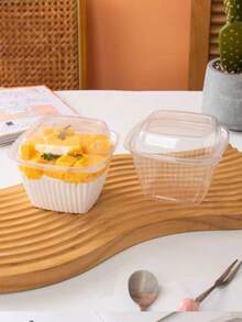 250ml Square Wooden Trifle Cup Cake Box, Mousse Tiramisu Packaging Box, Soy Milk Ice Cream Pudding Dessert Box - Transparent - View 4