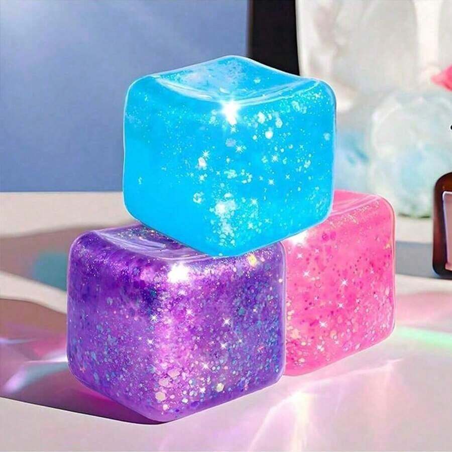 1/2/3/5pcs Slow Rebound Soft Square Ice Cubes, Suitable For Adults, Can Also Be Used As Stress Balls, Squeeze Balls, Pressure Relief Blocks, Sensory Toys, Icy Smooth, Birthday Gifts, Party Favors, Piñata Fillers, Gift Box Fillers - 多色的 - 查看 1