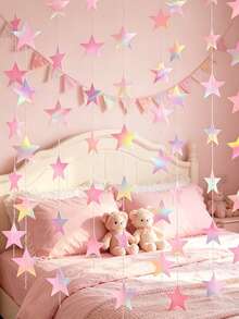 36pcs Glitter Star Decorative Ribbons, 130ft Star Curtain Backdrop, Gradient Pink Color, Suitable For Graduation Party, Birthday, Classroom, Wedding - Multiple Styles - View 3